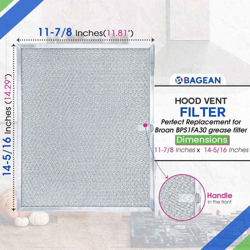 Bagean Stove Hood Vent Filter 11.8" x 14.3" BPS1FA30 - Compatible with NuTone Allure & Broan Range Hood Filter Replacement 99010299 - Fits QS1 QS2 30" Hoods - Blocks Grease & Filters Oven Air (4-Pk) - Image 3